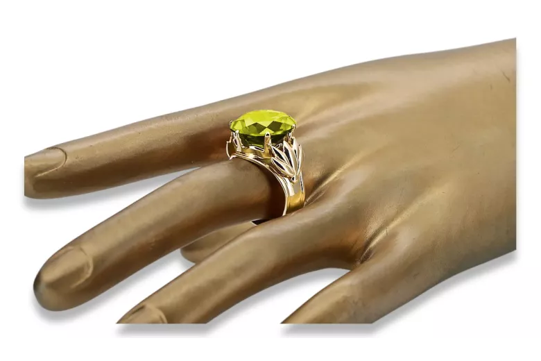Ring Vintage Schmuck Yellow Peridot 8K Gelbgold vrc029x-yp Art Deco Russischer Art-Déco-Schmuck, UdSSR-Stil